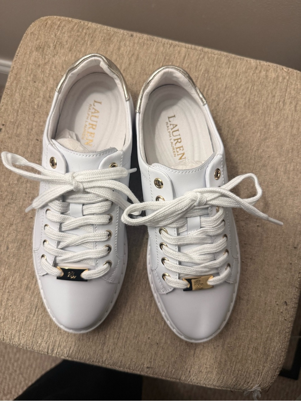 Ralph Lauren Angeline Women's Low-Top Sneakers White with Gold Accent
